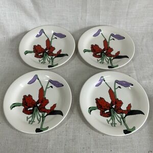 Set 4 Mikasa Uptrend Tiger Lilies 7 3/4" Salad Desert‎ Plate Colorful Modern EUC